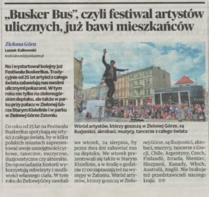Gazeta Lubuska nr 197/2021 informacja o Festiwalu BuskerBus 